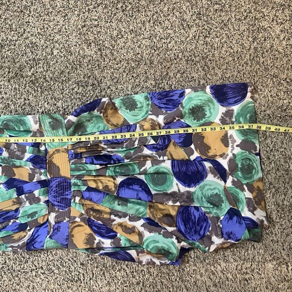 BCBG Silk Multicolor Green Floral Drape Pleated Dress Size 10 - Picture 5 of 14